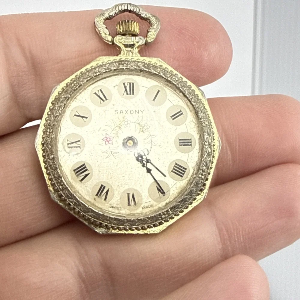 Vtg Saxony Swiss Pocket Watch or Pendant 1-1/4